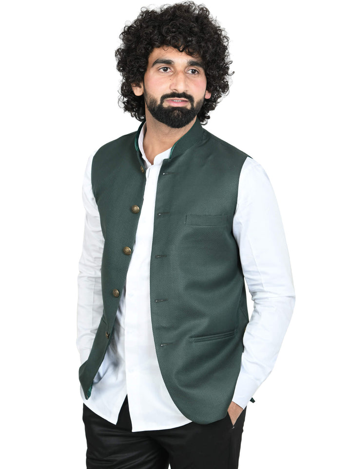 Open view of Dark Green Solid Modi Mens Jacket | Amogue