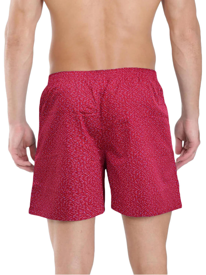 Back view of Red Cotton Men Printed Boxers | Amogue