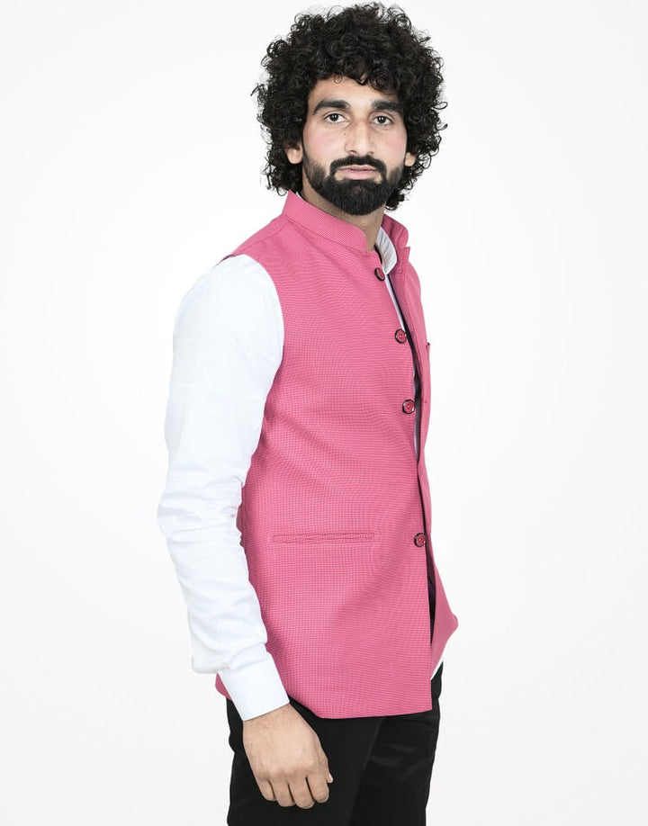 Side view of Pink Self Nehru Mens Jacket | Amogue