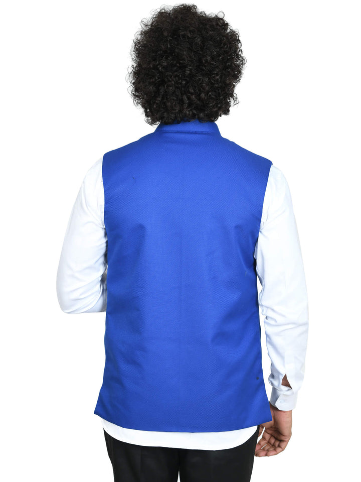 Back view of Royal Blue Solid Mens Modi Jacket | Amogue