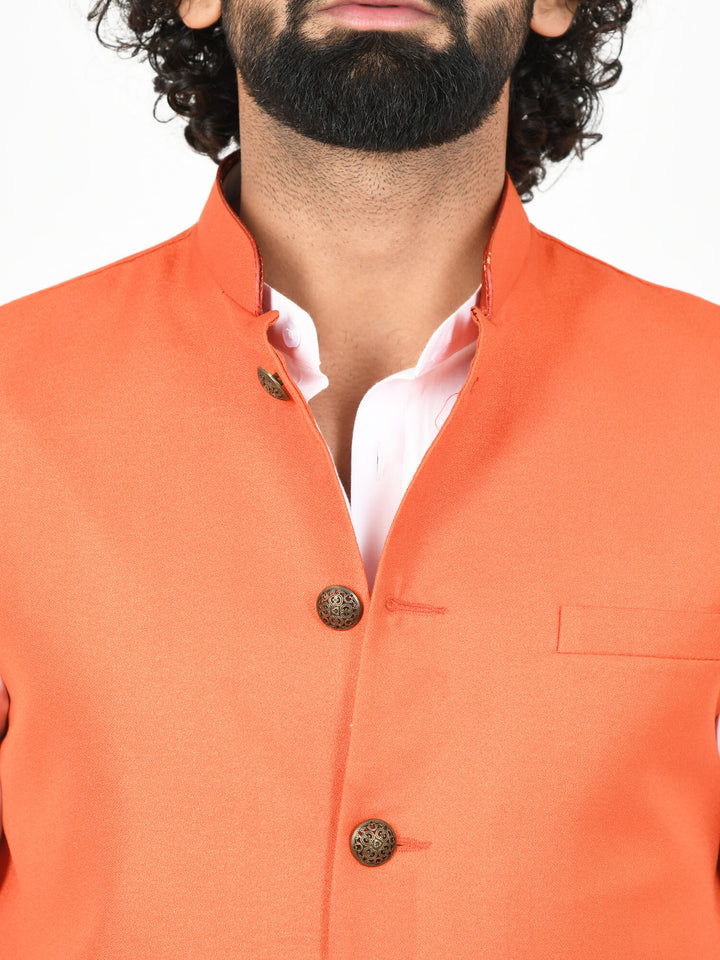 Close up view of Orange Solid Modi Men Jacket | Amogue