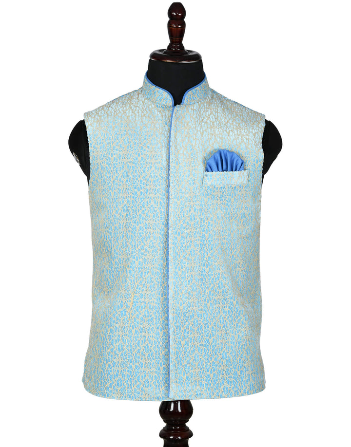Sky Blue Velvet Partywear Nehru Mens Jacket | Amogue