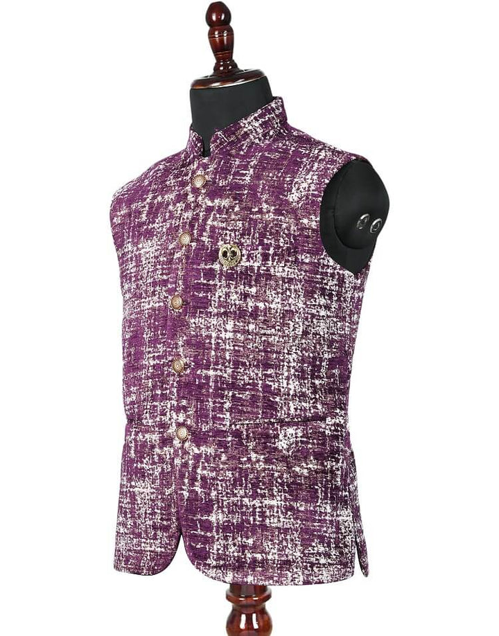 Side view of Purple white Printed Nehru Mens Jacket | Amogue