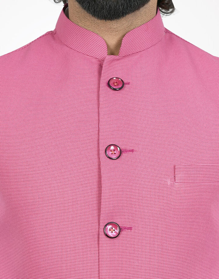 Close up view of Pink Self Nehru Mens Jacket | Amogue