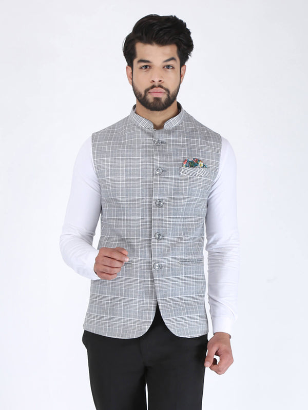 Grey Checks Formal Nehru Jacket