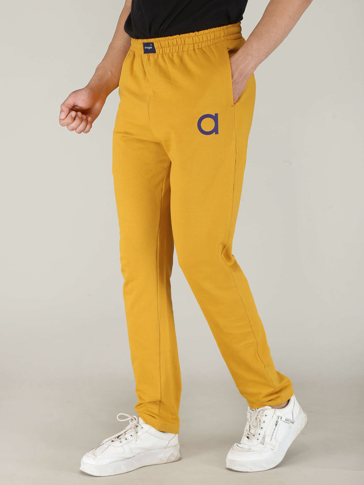 Yellow Solid Pure Cotton Hosiery Pajamas for Men