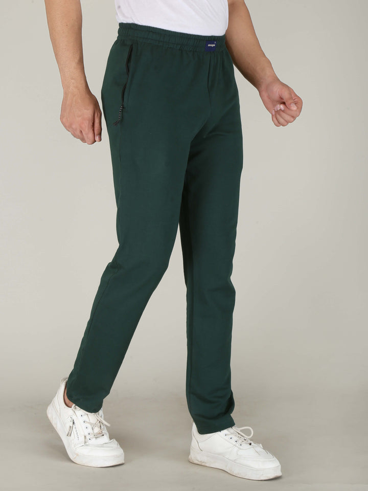 Dark Green Solid Pure Cotton Hosiery Pajamas for Men