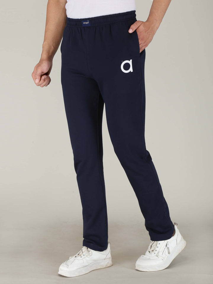 Navy Blue Solid Pure Cotton Hosiery Pajamas for Men