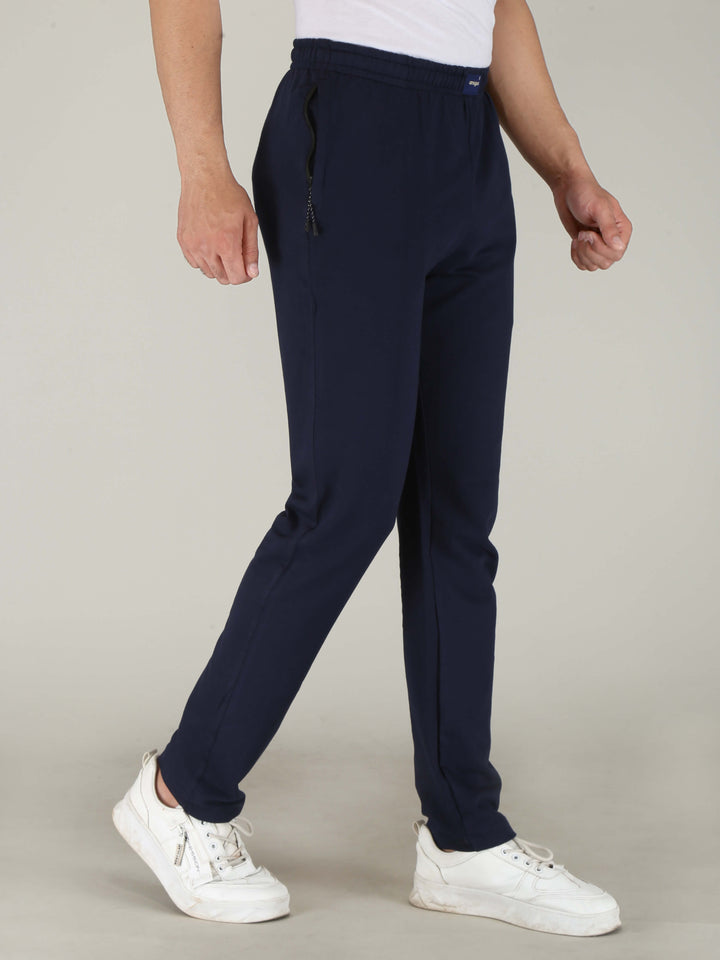 Navy Blue Solid Pure Cotton Hosiery Pajamas for Men