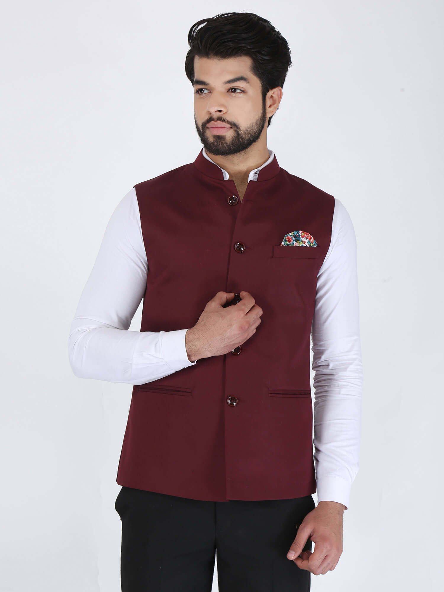 Indian Traditional Alluring Wine Velvet Nehru Jacket With Gold Kurta S –  Saris and Things
