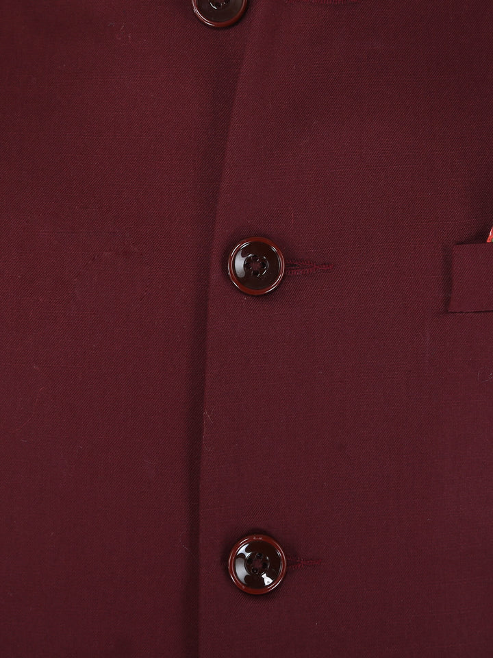 Close Up View of Maroon Wine Solid Formal Nehru Jacket