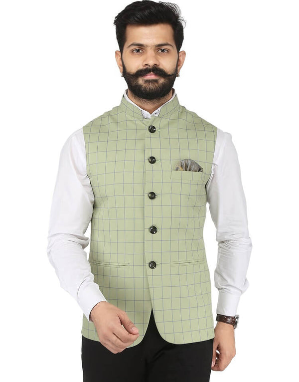 Green Checkered Nehru Jacket
