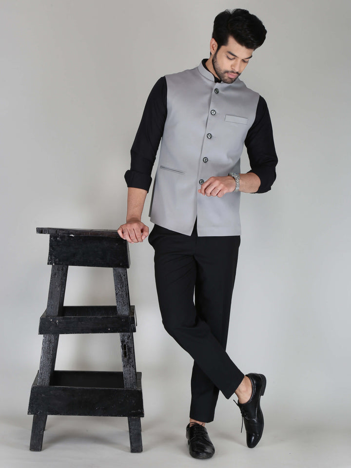 Solid Grey Classic Waistcoat For Men