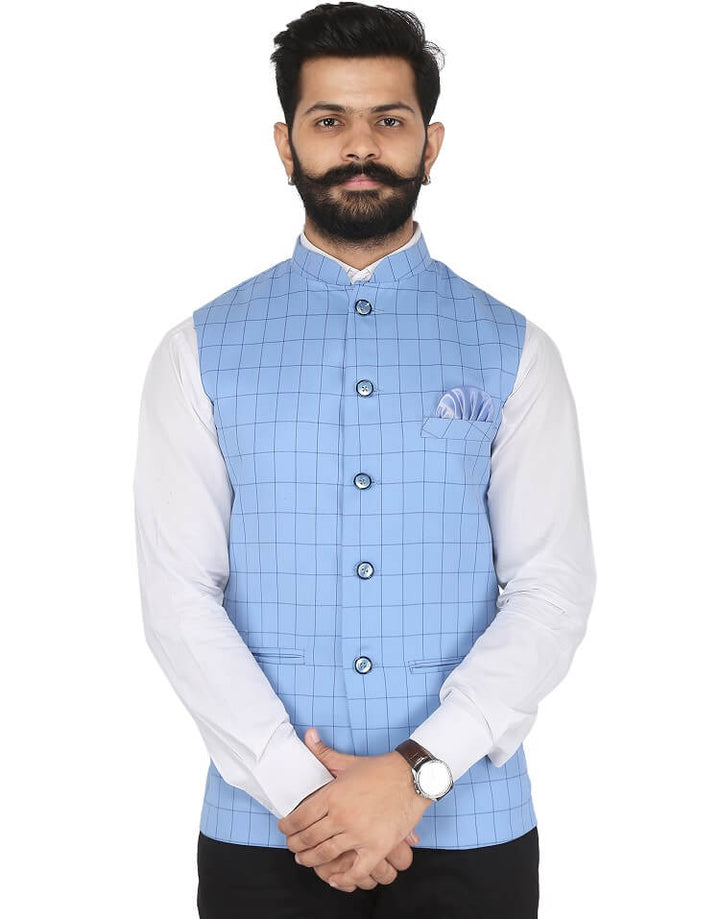 Blue Checkered Nehru Jacket