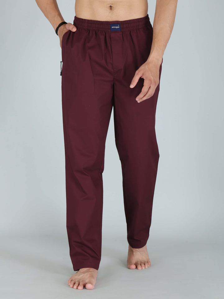 Solid Wine Pure Cotton Pajamas For Men