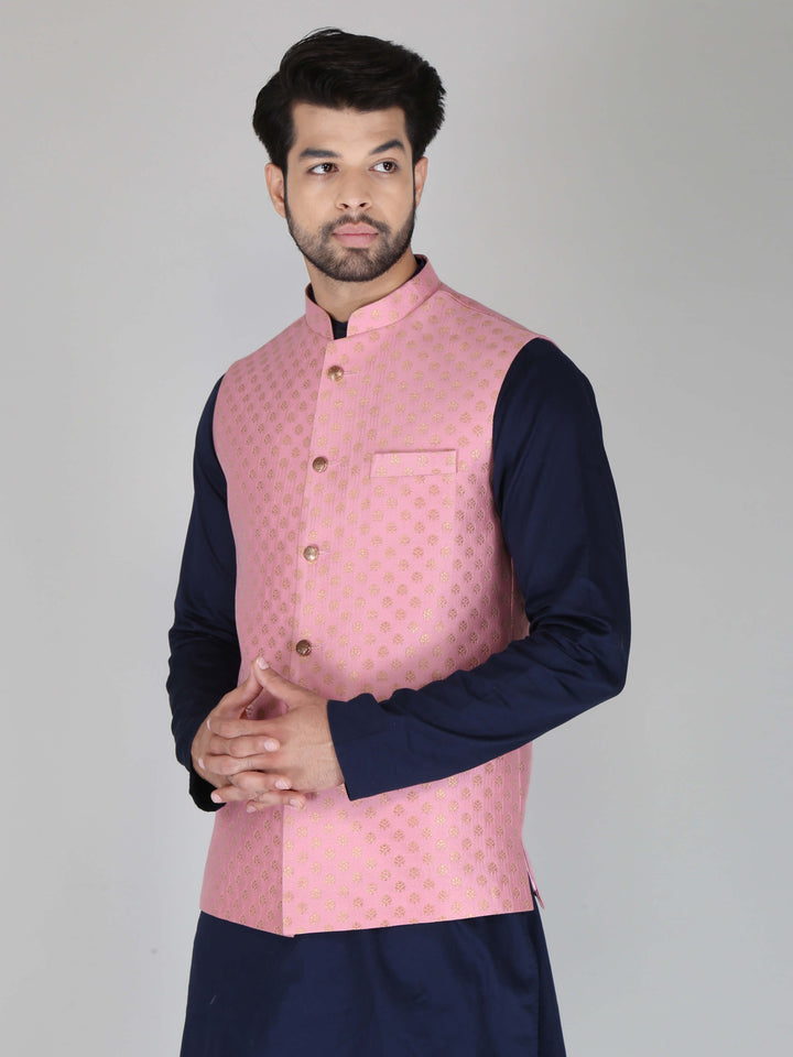 Jacquard Fabric Pink Ethnic Jacket For Men