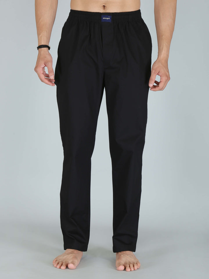 Solid Black Pure Cotton Pajamas For Men