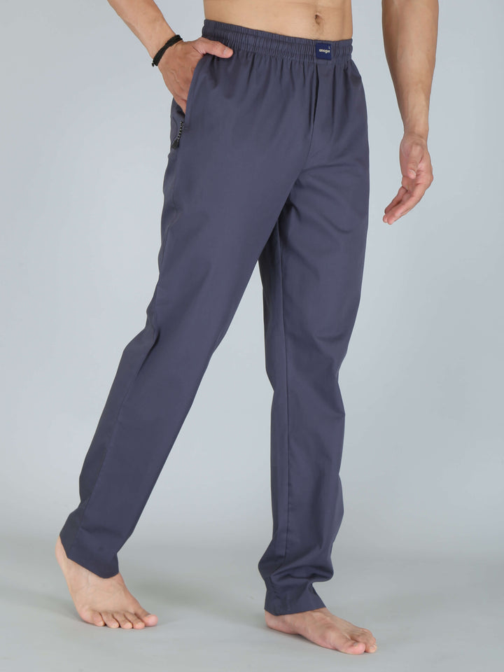 Solid Slate Gray Pure Cotton Pajamas For Men