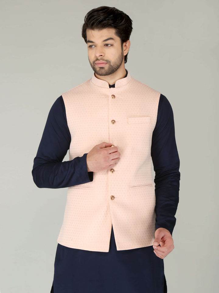 Light Pink Lining Ethnic Nehru Jacket For Men 