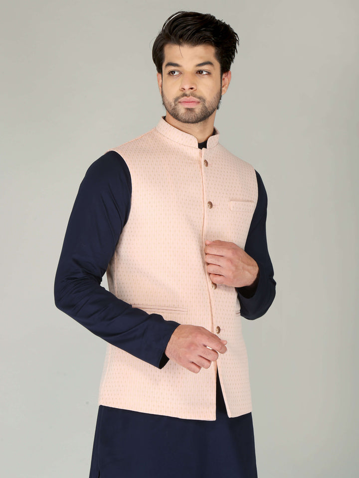 Light Pink Lining Ethnic Nehru Jacket For Men 
