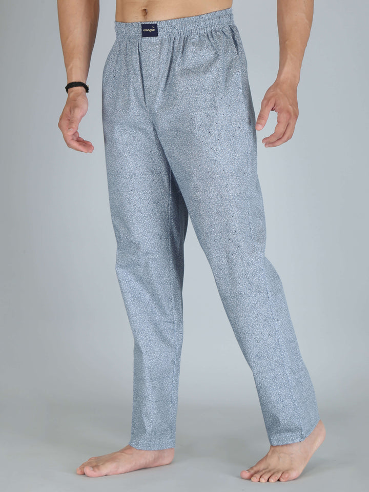 Grey Dot Printed Pure Cotton Pajamas For Men