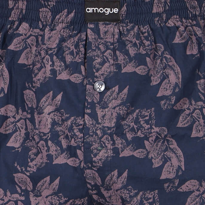 Close View of Navy Leaf Printed Cotton boxer for men