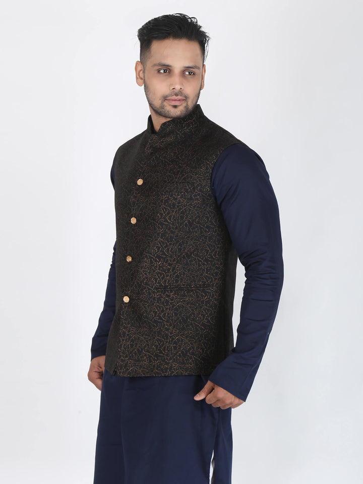 Side View of Black Gold Work Ethnic Jacket
