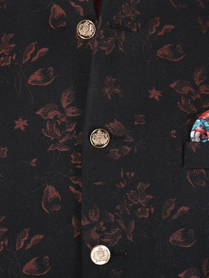 Close Up view of Black Maroon Flower Ethnic Jacket