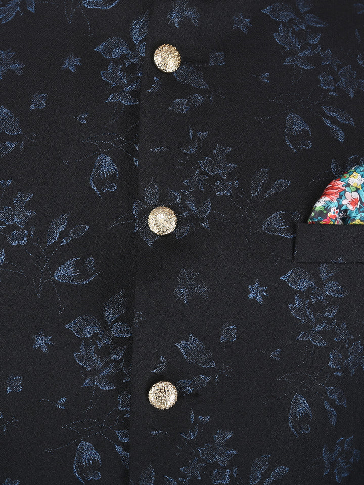 Close Up view of Black Blue Flower Ethnic Jacket