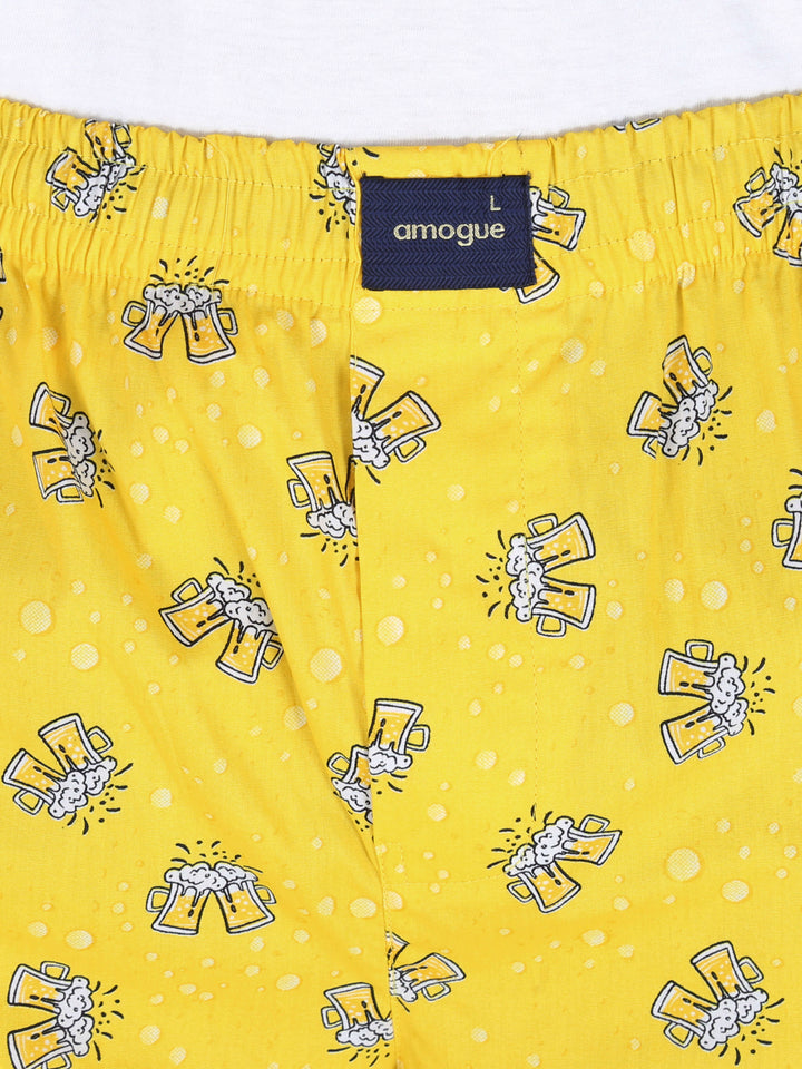Beer Printed Yellow Cotton Pajama For Men