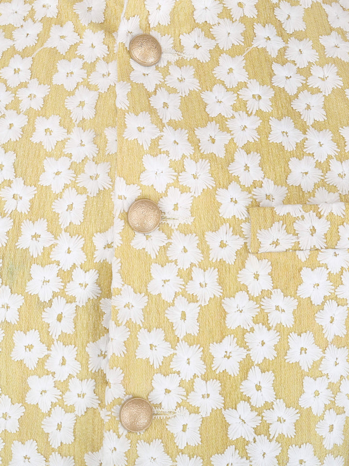 Close-Up view of Yellow White Flower Work Nehru Jacket