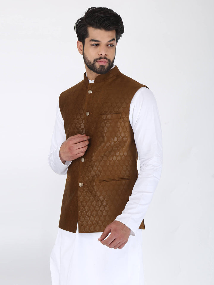 Side view of Golden Brown Ethnic Jacket | Amogue