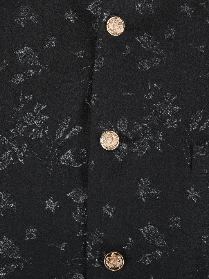 Close Up View of Black Grey Flower Ethnic Jacket | Amogue