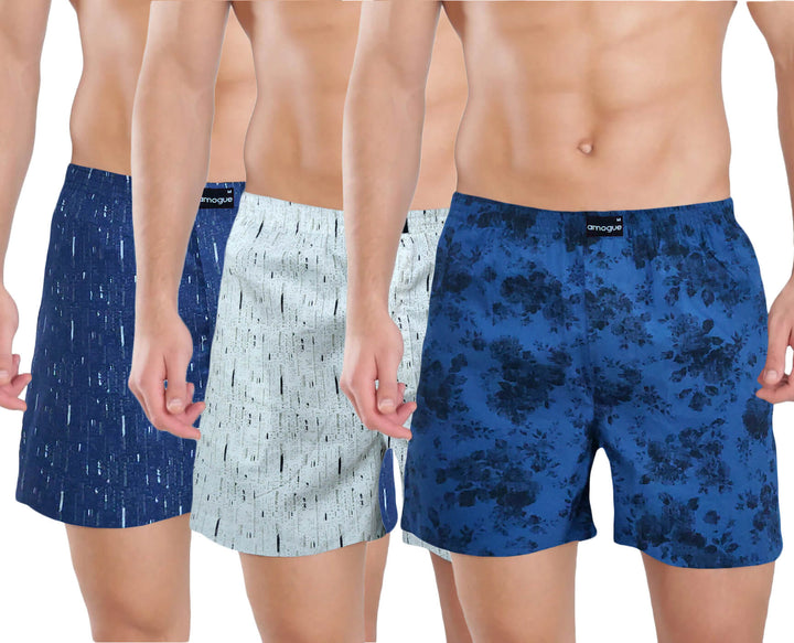 Navy Flower Cream Blue Funky Printed Boxers Combo