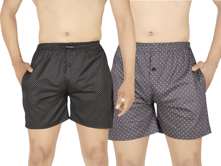 Solid Black & Charcoal Dotted Printed Boxers For Men