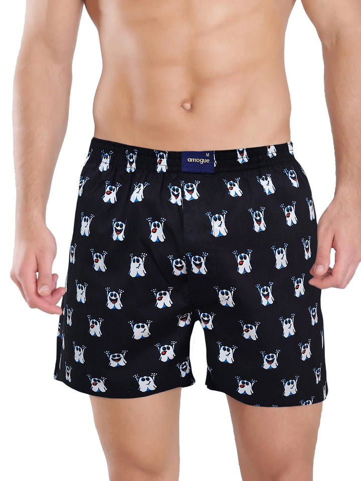 Black Ghost Printed Cotton Boxer Shorts For Men