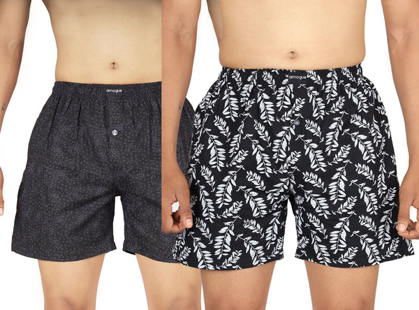 Charcoal Dotted and Black Leaf Printed Men's Boxers