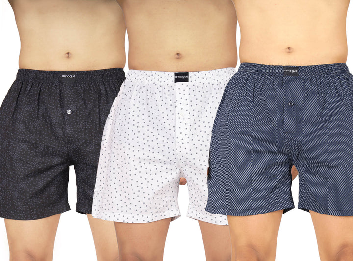 BlackSelf White Blue Dotted 3 Boxers Combo | Amogue