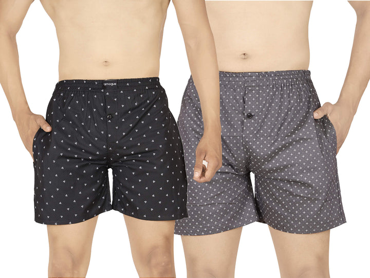 Black Dotted & Charcoal Dotted Printed Boxers For Men