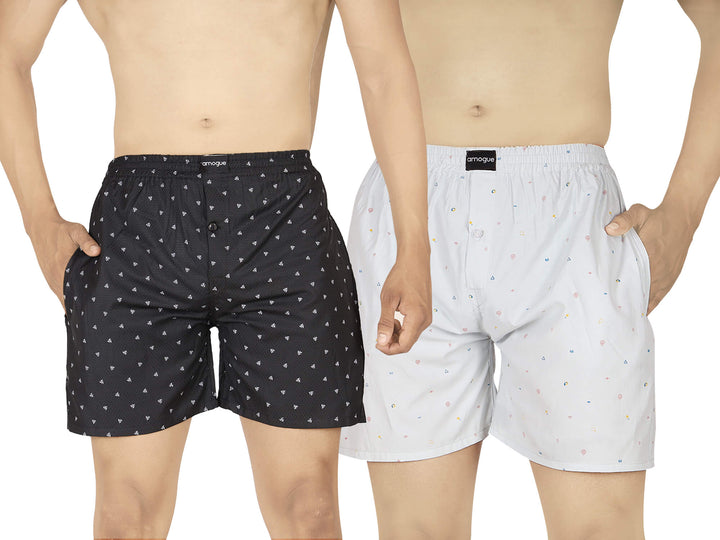Black Dotted & White Dotted Printed Boxers For Men