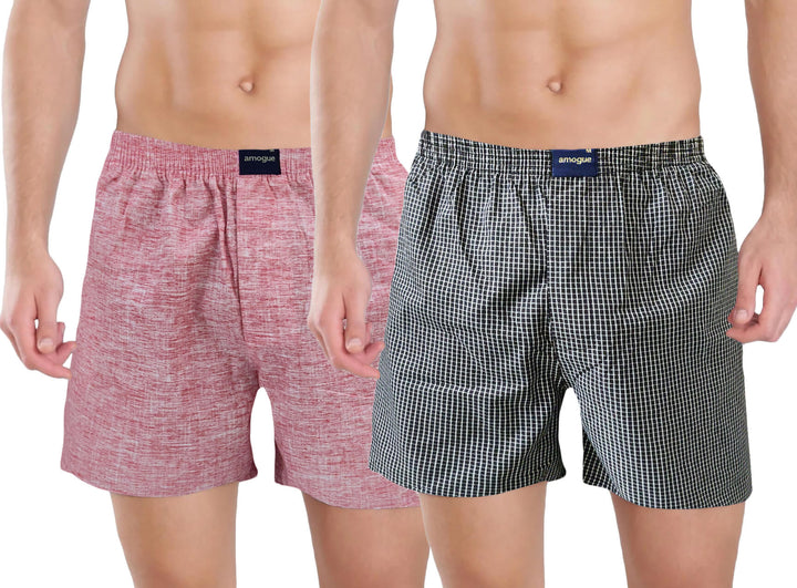 Pink & Grey Printed Cotton Boxers For Men(Pack of 2)