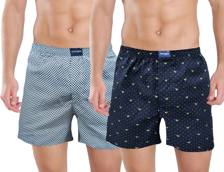 Blue Dotted & Navy Coconut Printed Men's Boxers(Pack of 2)