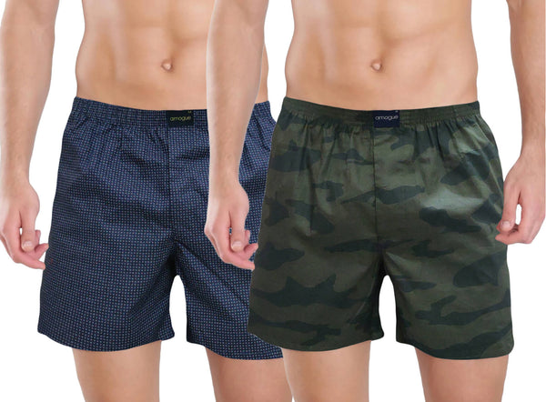 Navy Blue & Green Camouflage Printed Funky Boxers | Amogue