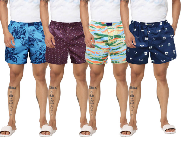Multicolor Printed Men's Cotton Boxers Combo(Pack of 4) 