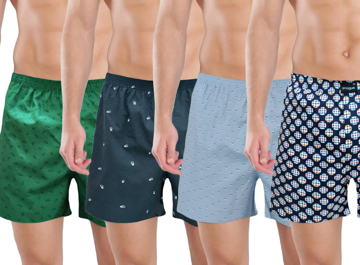 Green, Dark black, Sky, and Navy Circle Printed Funky Boxers Combo for men