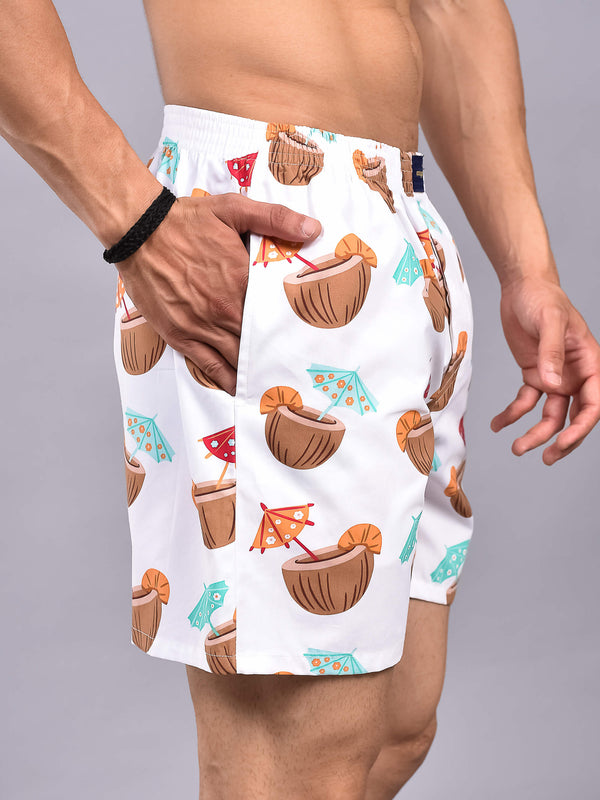 White Coconut Printed Boxers For Men