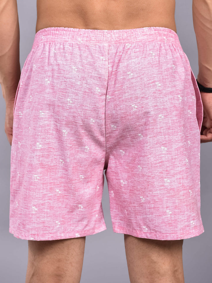 Linen Pink Tree Printed Cotton Boxer Shorts For Men
