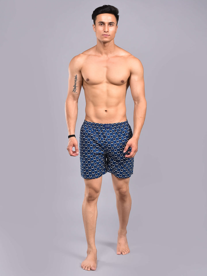 Blue Circle Printed Cotton Boxer Shorts For Men