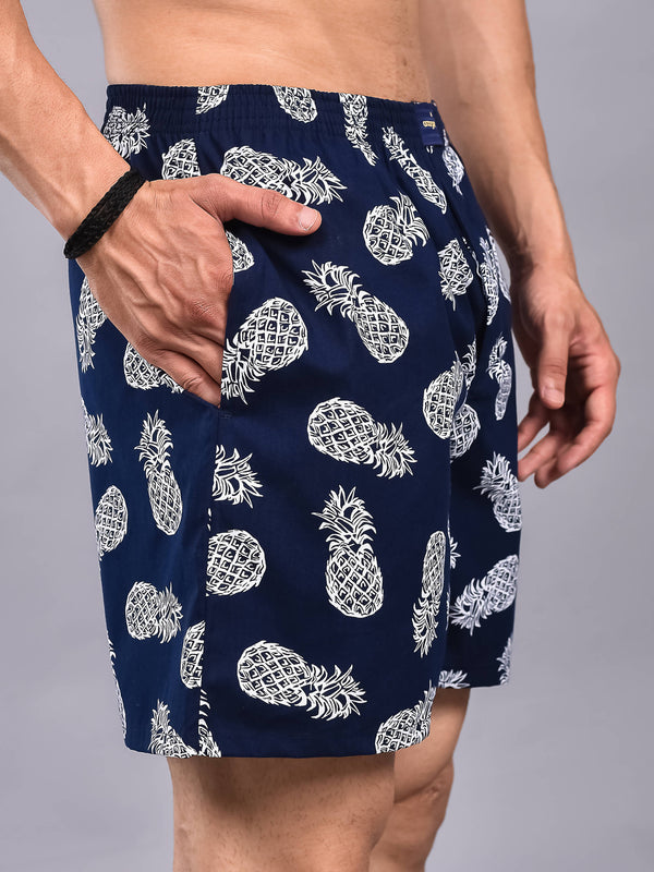 Navy Pineapple Printed Boxers For Men