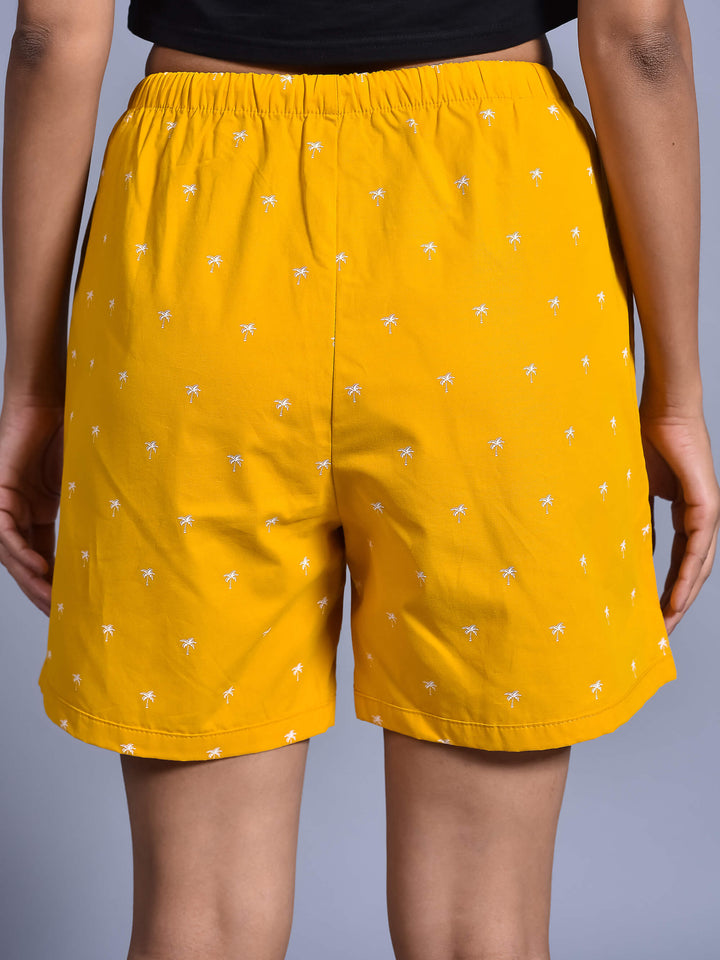 Mustard Tree Printed Cotton Boxer Shorts for Women with side pockets